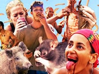 A photo illustration of contestants on CBS Survivor.