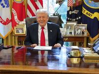 WASHINGTON DC, UNITED STATES - NOVEMBER 10: (----EDITORIAL USE ONLY - MANDATORY CREDIT - ' SYRIAN PRESIDENCY / HANDOUT' - NO MARKETING NO ADVERTISING CAMPAIGNS - DISTRIBUTED AS A SERVICE TO CLIENTS----) United States President Donald Trump meets with Syrian President Ahmed Shara at the White House in Washington DC , November 10, 2025. (Photo by Syrian Presidency/Anadolu via Getty Images)
