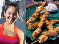 Briohny Smyth and Chicken Skewers side-by-side
