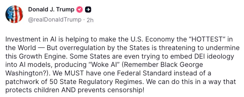 Truth Social post from Trump