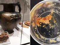 This bronze jar on display at the Ashmolean Museum contained a mysterious substance likely to be 2,500-year-old ancient honey.