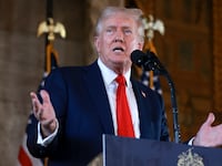 Donald Trump giving a press conference at Mar-a-Lago
