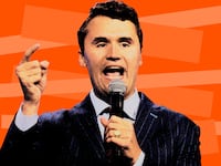 A photo illustration showing Charlie Kirk.
