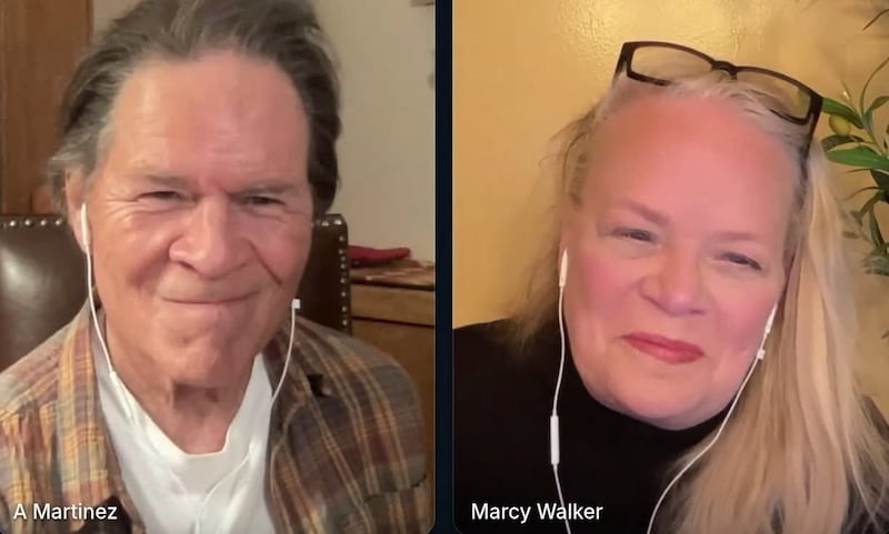 Marcy Walker appears in a photo taken during a 2026 livestream with her ‘Santa Barbra’ co-star, A Martinez, in a photo posted to her GoFundMe account.
