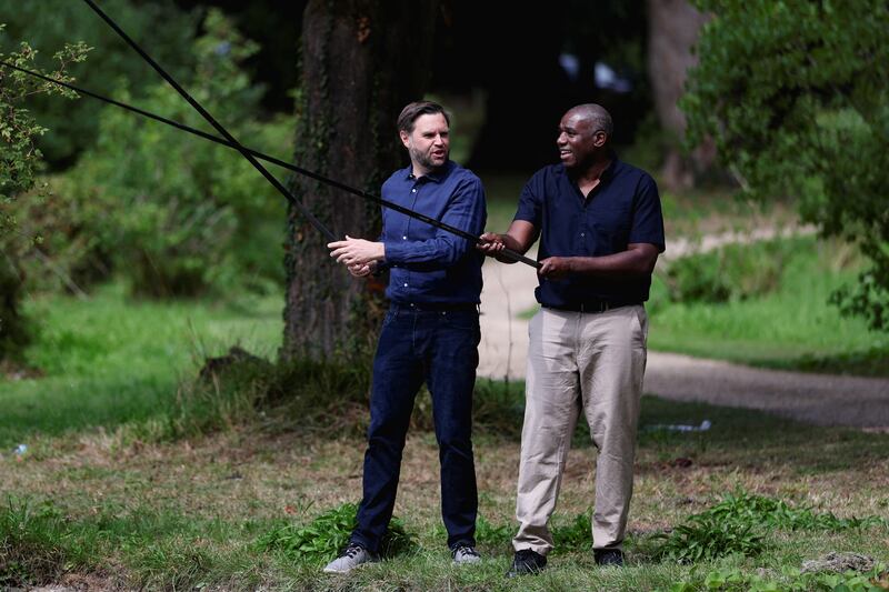 JD Vance fishes with British Foreign Secretary David Lammy at Chevening House.