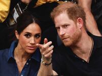 Prince Harry, Duke of Sussex, and his wife Meghan, Duchess of Sussex, attend the sitting volleyball finals at the 2023 Invictus Games, in Dusseldorf, Germany, Sept. 15, 2023.