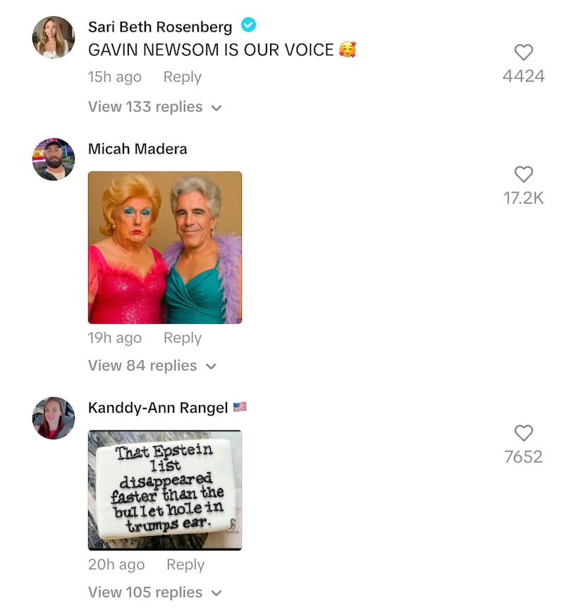 TikTok comments.
