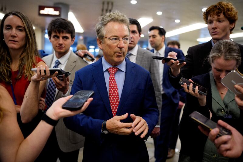 WASHINGTON, DC - JUNE 4: Sen. Rand Paul (R-KY) speaks to reporters at the U.S. Capitol Building on June 4, 2025 in Washington, DC. For a second day, Elon Musk has continued to condemn U.S. President Donald Trump's "One, Big, Beautiful Bill" Act, which was passed by the House of Representatives and is now under consideration in the Senate, calling it a "disgusting abomination." (Photo by Andrew Harnik/Getty Images)