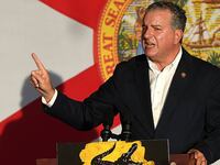 Florida CFO Jimmy Patronis delivers remarks before Gov. Ron DeSantis took to the stage during his Donât Tread on Florida Tour in Sarasota on Nov. 6, ahead of the Nov. 8 midterm election. (Tiffany Tompkins/Bradenton Herald/Tribune News Service via Getty Images)
