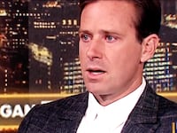 Still Image of Armie Hammer tearing up in his dramatic interview on Piers Morgan Uncensored.