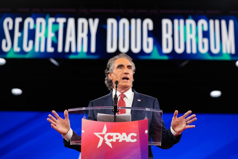 OXON HILL, MARYLAND - FEBRUARY 22: Secretary of the Interior Doug Burgum speaks during the Conservative Political Action Conference (CPAC) at the Gaylord National Resort & Convention Center on February 22, 2025 in Oxon Hill, Maryland. The annual four-day gathering brings together conservative U.S. lawmakers, international leaders, media personalities and businessmen to discuss and champion conservative ideas. (Photo by Kayla Bartkowski/Getty Images)