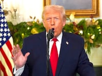 President Donald Trump addresses the nation from the Diplomatic Reception Room of the White House in Washington, DC, on December 17, 2025.