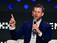 Eric Trump, who along with Don Jr. and other business associates runs World Liberty Financial, participated in a session during the Token 2049 crypto conference in Dubai on May 1, 2025.