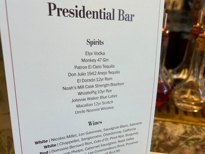 Presidential Bar
With various drinks marked
