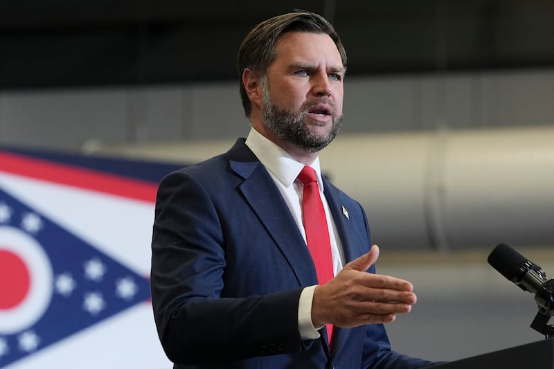 SHARONVILLE, OHIO - OCTOBER 21: Vice President JD Vance speaks during a campaign rally at the Sharonville Convention Center on October 21, 2026 in Sharonville, Ohio. Vance traveled to Ohio to campaign for local Republican candidates ahead of the midterm elections. (Photo by Jacq