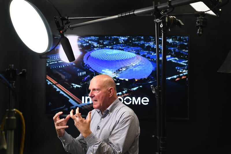 Clippers owner Steve Ballmer looks ahead to the building of the Intuit Dome, the new home of the Los Angeles Clippers, in 2021.