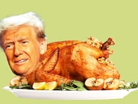Donald Trump's head on a Thanksgiving turkey