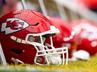 A Kansas City Chiefs helmet is shown prior to Super Bowl LVIII.