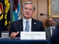 FBI Director Christopher Wray delivers opening remarks at a meeting of the Justice Department's Election Threats Task Force in Washington D.C., United States on September 4, 2024.