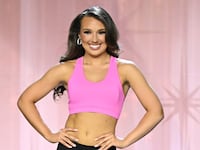 Olivia Travis, Miss West Virginia Teen USA poses onstage at the Miss Teen USA 2024