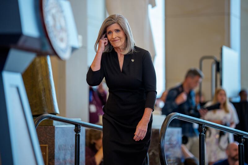 WASHINGTON, DC - JUNE 26: Sen. Joni Ernst (R-IA) speaks during a Congressional Gold Medal ceremony on Capitol Hill on June 26, 2025 in Washington, DC. The Congressional Gold Medal ceremony was held to honor U.S. Army Ranger veterans who served in World War II in recognition of their exceptional service during the war. (Photo by Andrew Harnik/Getty Images)
