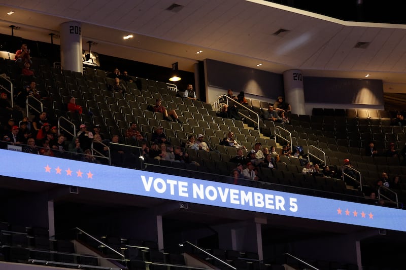 Supporters attend a campaign rally for former US President and Republican presidential candidate Donald Trump at the Fiserv Forum in Milwaukee, Wisconsin, November 1, 2024.