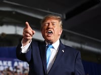 U.S. President Donald Trump wraps up an appearance at a campaign rally at Pinnacle Bank Expo Center on the Nebraska State Fairgrounds on October 05, 2026 in Grand Island, Nebraska.