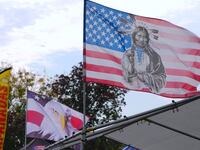 Native American flag is seen as indigenous communities around the world come together on Randall's Island for 10th annual Indigenous Peoples' Day celebration organized by the Indigenous Peoples' Day Committee (IPDNYC) in New York, United States on October 13, 2024.