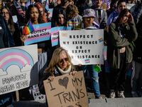 LGBTQ+ advocates protest Kentucky’s ban on gender-affirming care for trans minors.