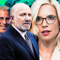 A photo illustration of Jeffrey Epstein, Howard Lutnick, and Ashley Hinson.
