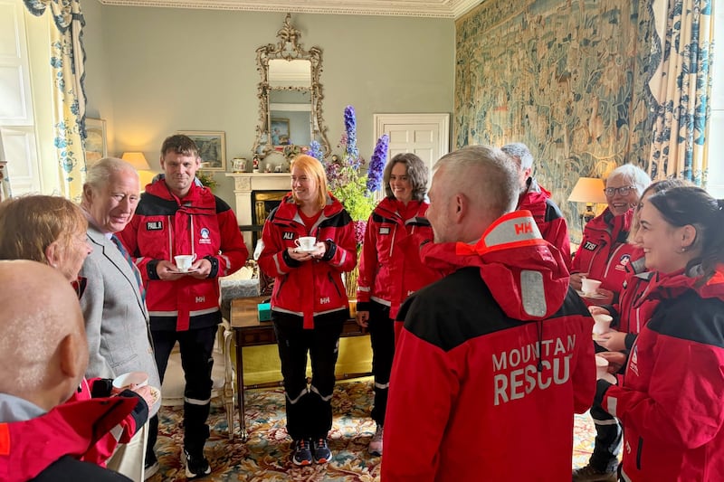 King Charles and the Assynt Mountain Rescue Team at the Castle of Mey