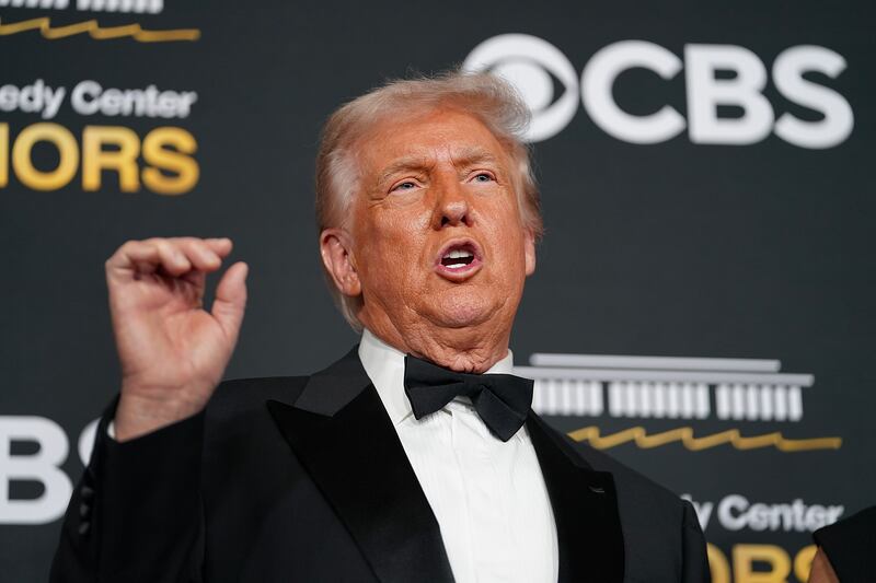 WASHINGTON, DC - DECEMBER 07: U.S. President Donald Trump attends the 48th annual Kennedy Center Honors at the Kennedy Center on December 07, 2025 in Washington, DC. The 2025 Kennedy Center Honorees are Sylvester Stallone, George Strait, the rock band KISS, Gloria Gaynor, and Michael Crawford. (Photo by Allison Robbert/Getty Images)