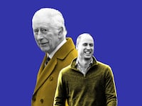 A photo illustration of Prince William and King Charles