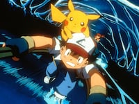 A sill of Ash, Pikachu, and Misty from "Pokemon3."