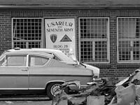 A black-and-white photo from the 1970s of a U.S. Army installation in Germany.