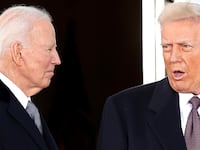 U.S. President Joe Biden welcome U.S. President-elect Donald Trump and Melania Trump to the White House ahead of inauguration ceremonies on January 20, 2025 in Washington, D.C.