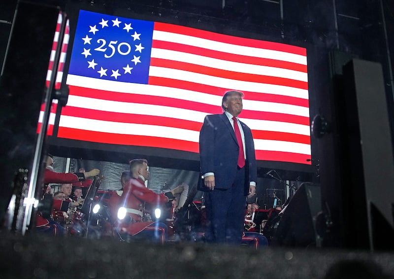WASHINGTON, DC - JUNE 24: U.S. President Donald Trump arrives to speak during a rally to kick off the Great American State Fair on the National Mall on June 24, 2026 in Washington, DC. The Freedom 250-backed Great American State Fair celebrates the 250th anniversary of the United States with pavilions, live performances, military demonstrations, and exhibits and runs through July 10th. (Photo by Andrew Harnik/Getty Images)