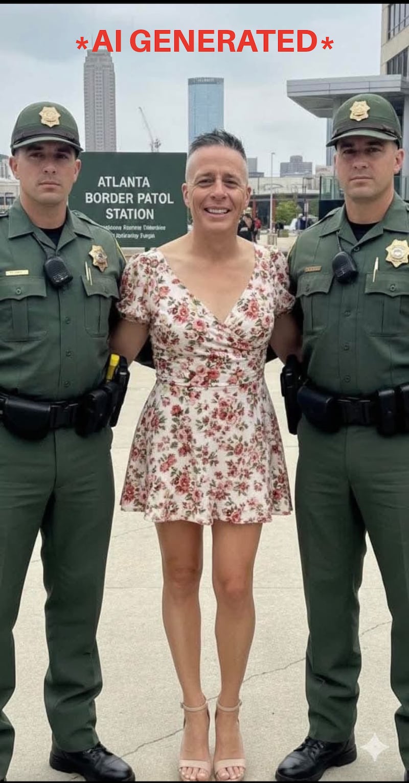 The AI-generated image of Bovino in a dress and heels.