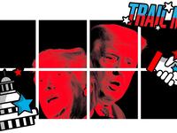 Photo illustration of two red portraits of Donald Trump.