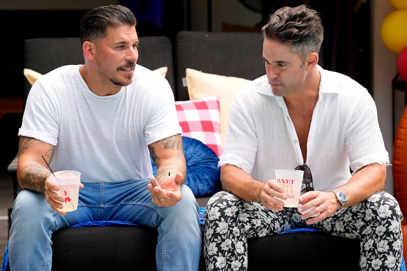 Jax Taylor and Jesse Lally sit and talk in a still from ‘The Valley’